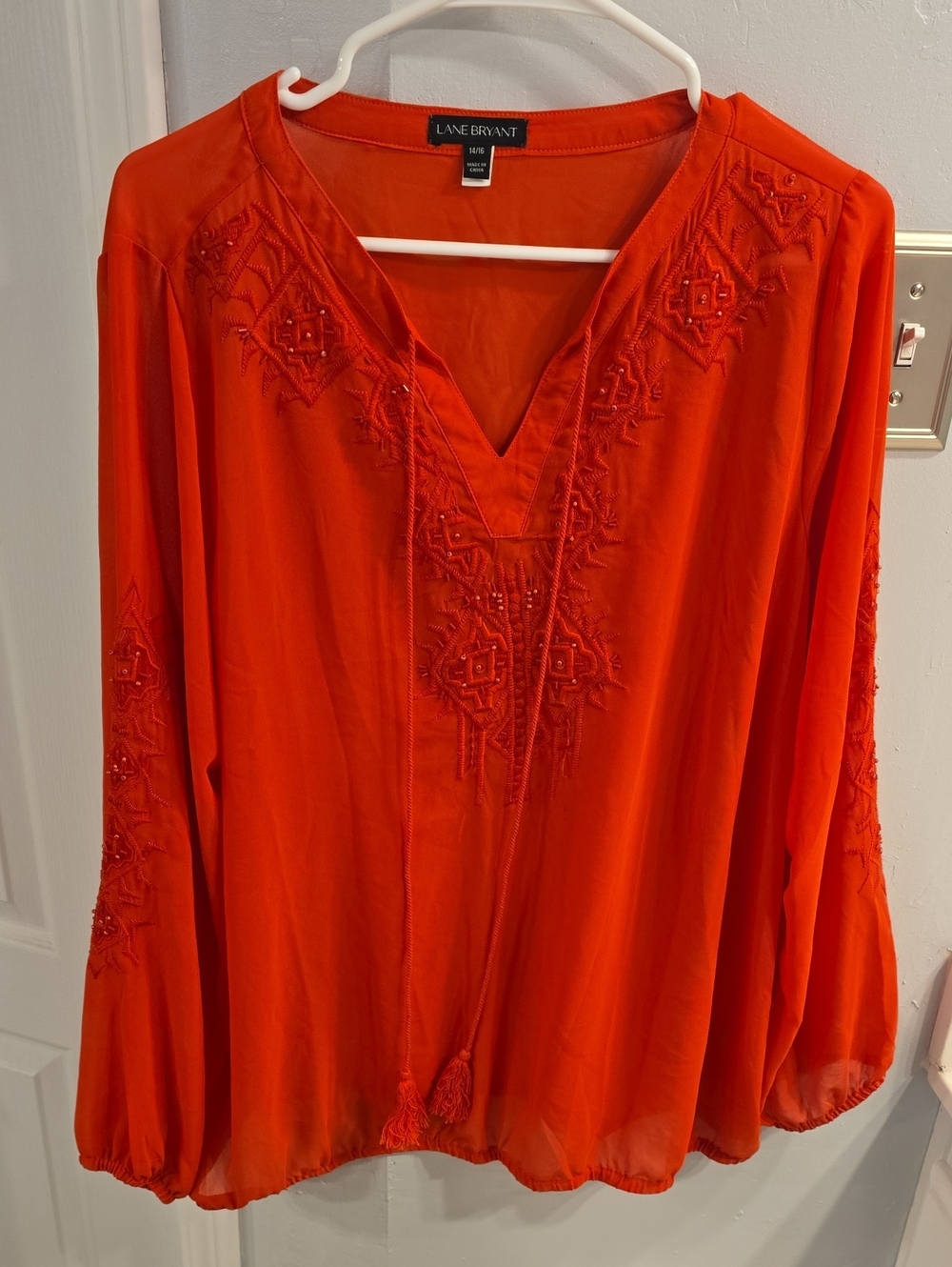 Lane Bryant Orange Boho Embroidered V-Neck Tunic